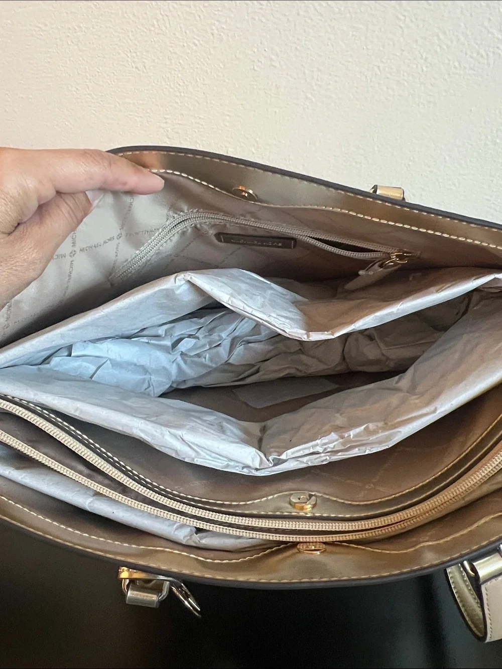 Michael Kors Metallic Gold Tote with MK Charm